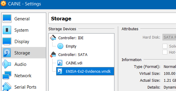 CAINE VM Storage Settings
